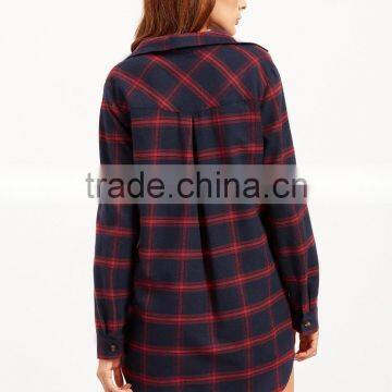 Navy Plaid Roll Tab Sleeve Half Placket Shirt Dress 100% Cotton Pocket Curved Hem Button Casual Short Dress photo-5