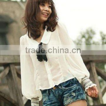 2013 newest fashion bow in front white casual blouses