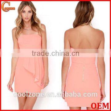 2015 Hot Strapless Fitted Bodice Club Dress Coral Night Sexy Club dress