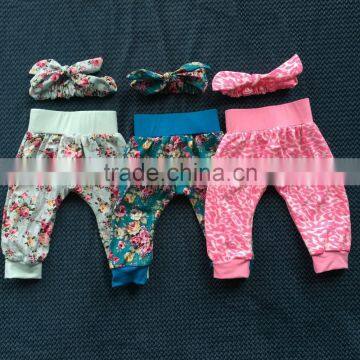 QL-378 cute design baby harem pants match headband wholesale 2016