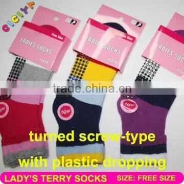 women fashion stripe cotton socks designed plastic dropping terry turned screw-type socks