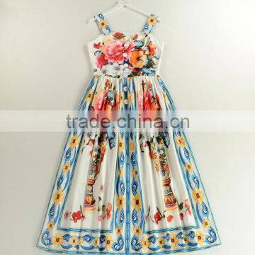 Ladies Bright-coloured Button-up Peony Printing Princess Straps Dress With Zipper Back photo-2