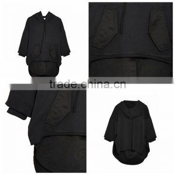 Black Drop Shoulder Split Side Paneled Hoodie for Ladies photo-3