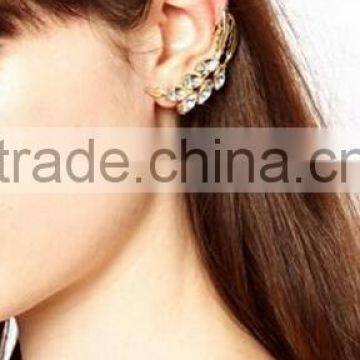 Women Leaf Rhinestone Nice Crystal Silver Cuff Ear Clip Earring