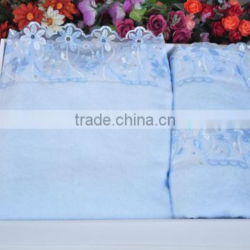 lace edge towels cotton ,long terry 100 cotton towel