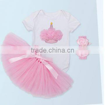 2017 birthday party suit, Cartoon embroidery baby set ,high quqlity , romper with headband with tutu