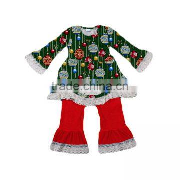 2017 Yawoo kids new patterns wave dress match red pants clothing set wholesale clothing manufacturer overseas