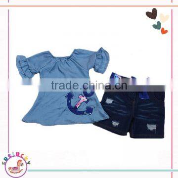 2017 Fashion cotton knitted girls clothing sets boutique little girl clothes