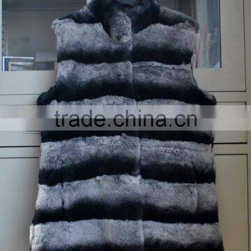 YR247 Ladies luxury Top Quality Real Rex Rabbit Chinchilla Dyed Stand Collar Fur Vest