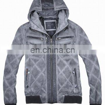 lastest fashion mens spring diamond quilted denim jacket with hood