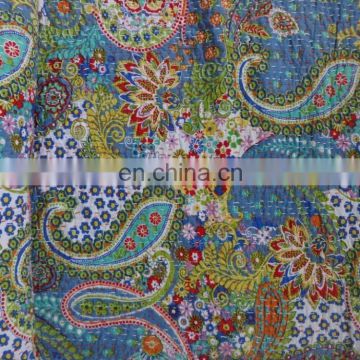 White Indian Bedspreads Kantha Quilt Blanket Gudari Handmade Bed Cover Throw coverlet Art