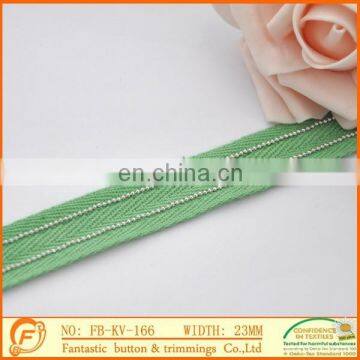 wholesale 23mm green fabric ribbon trims embroidery silver chain