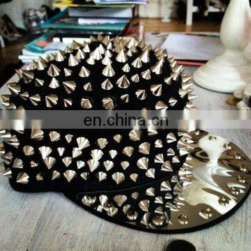 Metal punk Snapback cap - Snapback Cap With Silver Spike Stud Front - Hip-hop Spikes snapback caps - fashion metal punk
