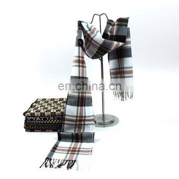 acrylic material tassel style stripe checked scarf