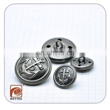 custom made metal button/double anti-silver anchor pattern metal brass button for uniform