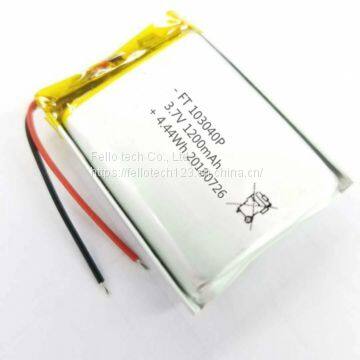 FT103040P Lithium polymer batteries 3.7V 1200mAh Cycle life 300 times