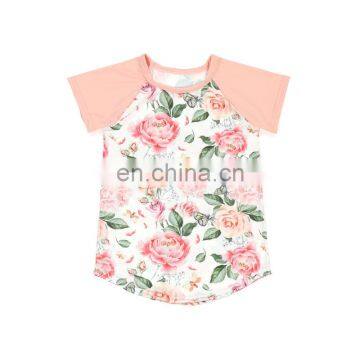 Kids Summer Floral Short Sleeve Raglan Shirt Baby Girl Top Printed Shirts