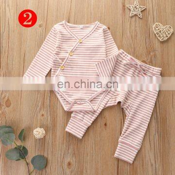Autumn Winter Baby Cotton 2pcs Outfit Newborn Toddler Boy Girl Rompers + Pants Clothes Set Long Sleeve Striped Solid Clothing photo-5