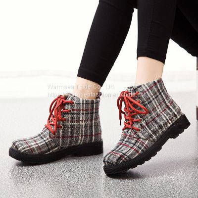 casual shoes women Korean style trendy short boots women thick velvet lace-up flat shoes women