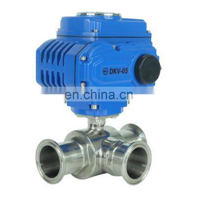 DKV DN100 three way 24v DC threaded electronic TC calmp stainless steel 304 ss 316 electric sanitary 3-way ball valve