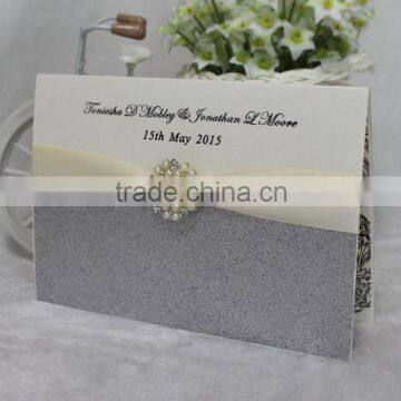 2016 Handmade Silver Glitter Paper Luxury Brooch Wedding Invitation Cards