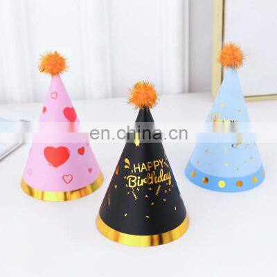 Good Quality Birthday Hat Crown Flurry Ball Happy Birthday Pattern Party Decorations Supplies Party Paper Hat photo-4