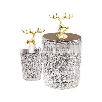 Golden Home Decor Gift Luxury Decorative Glass Storage Jar With Gold Decor Metal Lid