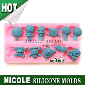 F0676 Nicole Hallowmas skull silicone cake fondant molds