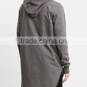 Fashion Casual Wholesale Dark Grey Mens Long Cut Hoodies photo-2