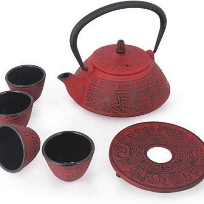 Factory Price Classic Tea Kettle 400/800 ml Ancient Text Cast Iron Enamel Teapot With Stainless Steel Filter photo-2