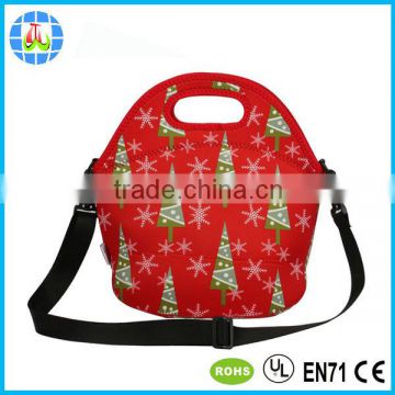 Christmas design neoprene food container with adjustable detachable strap