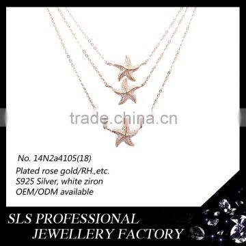 Latest models fashion silver women neckalce gold plated flashing Christmas necklace triple layer necklace