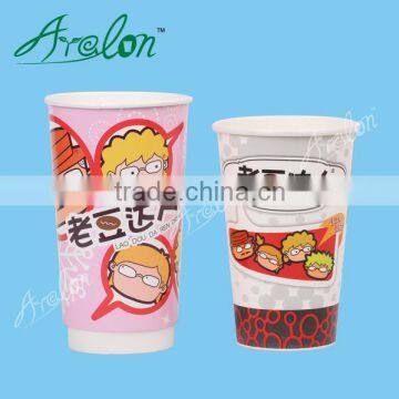 high quality flexo print 16oz 22oz 32oz cola cold drink paper cups with lids