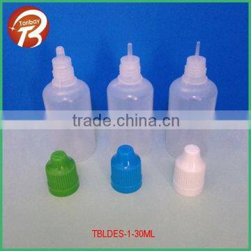 hot sale 30ml easy squeeze soft LDPE e -cig liquid bottle with nozzle and childproof caps