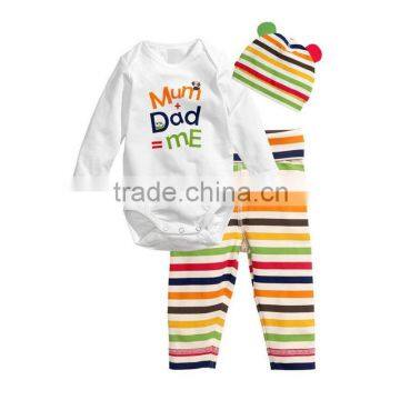 wholesale high quality baby winter clothes 3 pcs set striped baby rompers family mum+dad=me newborn carter romper set with hat                        
                                                                                Supplier's Choice