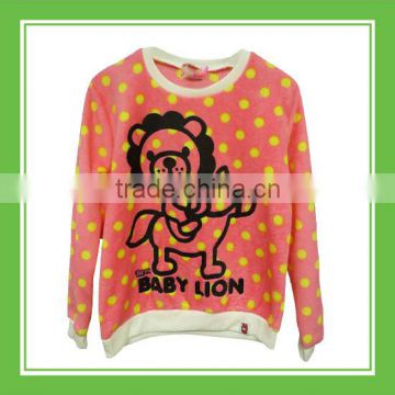 Baby Lion Riding Horse Women Printed Long Sleeve Pink Yellow Dotted Fleece Sweater Very Comfortable