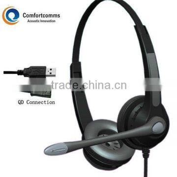 High quality flexible boom call center headset for computer with USB plug HSM-902RPQDUSBS