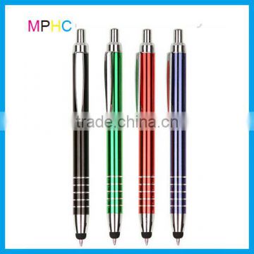 Bright Colors Promotional Click Stick Metal Ballpoint Pens with stylus touch screen nib