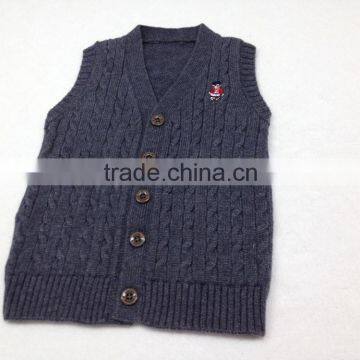 2014 New Baby Boy Cashmere Wool Vest Cute Bear Style With Exquisite Button Grey