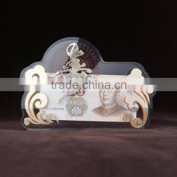 Custom design acrylic banknote frame wholesale/ plexiglass currency holder wholesale