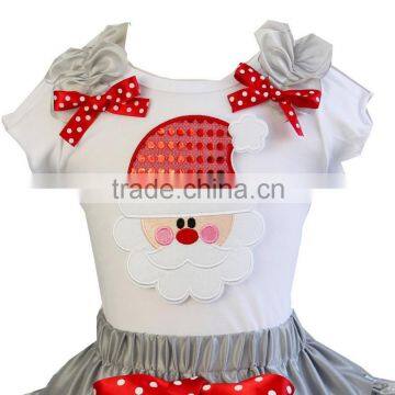 Xmas Silver Snowflake Ruffles Bling Santa White Short Sleeves Tee