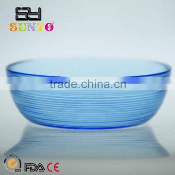 Blue solid color leadfree customized size round bowl turn lines clear transparent handblown manufacturing