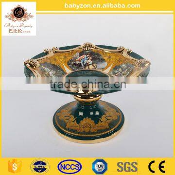 2016 European Style Hand Made antique luxury marble green classic 13" art ceramic plate with gold