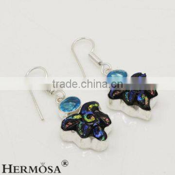 Hermosa Newon Dichroic Glass Blue Topaz Gemstone Sterling Silver Hook Earring photo-2