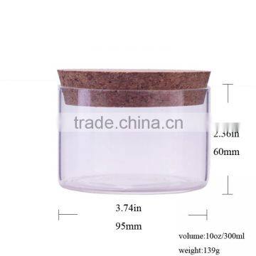 10oz large food packaging glass jars with cork lids for sale