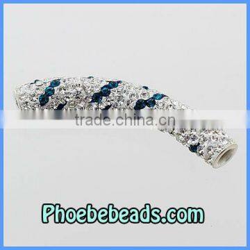 Wholesale New Design Clay Shamballa Tube Beads Curved Pave Crystal Rhinestone Jewelry Bracelet Accessories Findings CTB-035