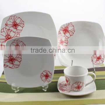 Hot sale ceramic 30 pcs square dinner set with christmas decal