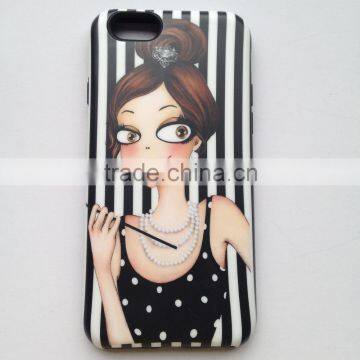 2 in 1 design phone case with custom pattern and logo with beautiful girl for iphone 6 case