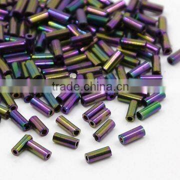 Glass Bugle Beads, Iris Round, 4x2mm, Hole: 1mm, about 6428pcs/pound(SEED-D001-02B)