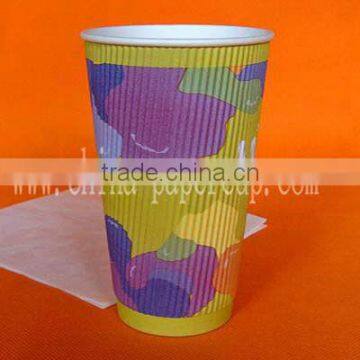 22oz Euro 20oz upright/horizontal/S ripple wall customer LOGO printed hot drink paper cup with lid and stirrer